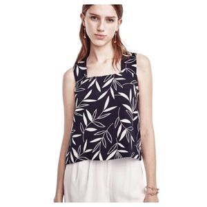 Ann Taylor Black Floral Top Womens SZ Large Leaf Criss Cross Back NEW TAGS